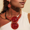 Flat Round Alloy with Aluminium Wire Wrapped Resin Pendant Necklace & Dangle Earrings Sets FS-WGE917F-01-1