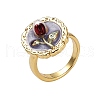 Mother's Day Jewellery Flower Pattern Brass Enamel & Natural Freshwater Pearl Open Cuff Rings for Women RJEW-G342-01G-02-4