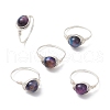 Round Natural Rainbow Tiger Eye Finger Rings RJEW-JR00859-02-2