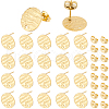 SOFPLATE 60Pcs Textured Flat Round Ion Plating(IP) 304 Stainless Steel Stud Earring Findings STAS-SP0001-46-1
