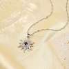 Brass Pave Clear & Blue Cubic Zirconia Sun Pendant Necklaces for Women RG3792-1-1