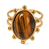 Oval Natural Tiger Eye Finger Rings RJEW-Q822-07G-2