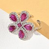 Flower Brass Micro Pave Cubic Zirconia Cuff Rings for Women RJEW-A069-14P-5