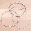3Pcs Oval Glass Seed Beaded with Plastic Pearl Beaded Necklace Sets for Women FS-WGE85A7-10-1