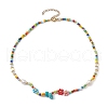 Flower Glass Seed & Pearl Beaded Necklaces NJEW-JN04677-01-4