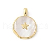Brass Pave Natural Shell Pendants KK-P294-27G-1