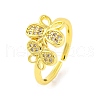 Butterfly Brass Micro Pave Clear Cubic Zirconia Open Cuff Rings for Women RJEW-U003-08G-1