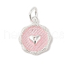925 Sterling Silver Enamel Flat Round with Heart Charms with Jump Rings and 925 Stamp STER-D288-04S-03-1