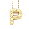 Brass & Plastic Pearl Letter Pendant Box Chain Necklaces for Women NJEW-U017-01G-16-1