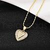 Brass Micro Pave Clear Cubic Zirconia Heart Pendant Necklaces NJEW-Q040-02G-4