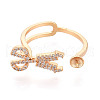 Brass Micro Pave Clear Cubic Zirconia Cuff Ring Settings KK-T076-11G-2