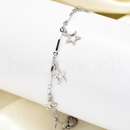 304 Stainless Steel Star Charm Bracelets BJEW-R021-02P-1