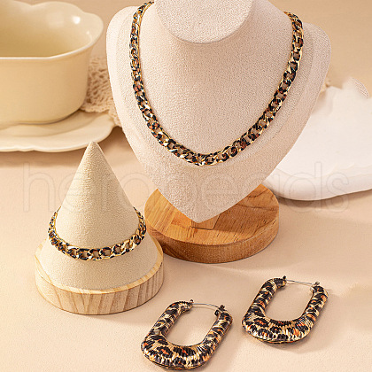 Fashionable Leopard Print  Alloy Chain Bracelets & U Shape Earrings & Chain Necklaces Sets FS-WG89FAF-01-1