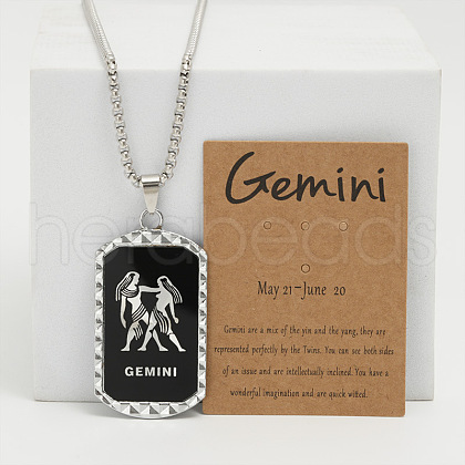 Rectangle with Twelve Constellations Pattern Alloy Pendant Necklaces WGEC014-03-1