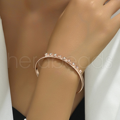 Elegant Rose Gold Alloy Rhinestone Cuff Bangles for Women EA4279-1