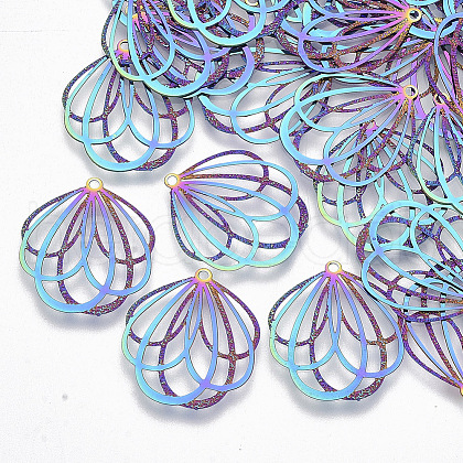 Ion Plating(IP) 304 Stainless Steel Filigree Pendants STAS-YW0002-38-1