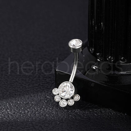 304 Stainless Steel Clear Cubic Zirconia Curved Barbell Belly Button Rings AJEW-D306-03P-02-1