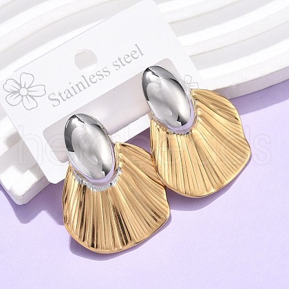 304 Stainless Steel Two Tone Fan Stud Earrings EJEW-C142-16PG-1
