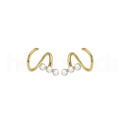 925 Sterling Silver Spiral Stud Earrings with Pearl Beaded EJEW-P231-24G-1