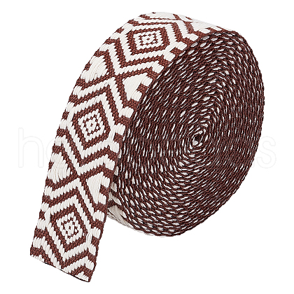 5 Yards Ethnic Style Polycotton Jacquard Rhombus Ribbon OCOR-WH0078-167A-1