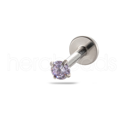 G23 Titanium Alloy Cubic Zirconia 17 Gauge Flat Round Threadless Labrets WG94BD7-16-1