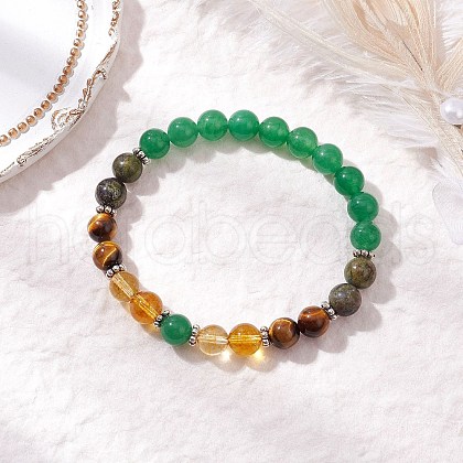 Natural Green Aventurine & Dragon Blood Jasper & Quartz Crystal & Tiger Eye Beaded Strech Bracelets for Women BJEW-JB11754-1