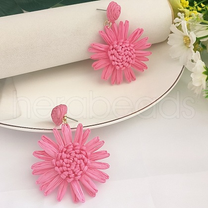 Flower Brass Grass Dangle Stud Earrings FS-WG07395-08-1