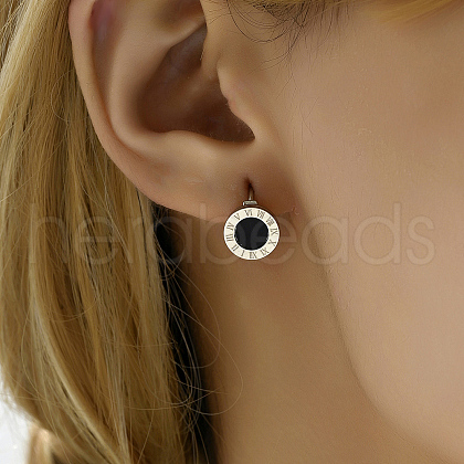 Stylish Vintage Roman Numeral 304 Stainless Steel Hoop Earrings for Women TD6028-1