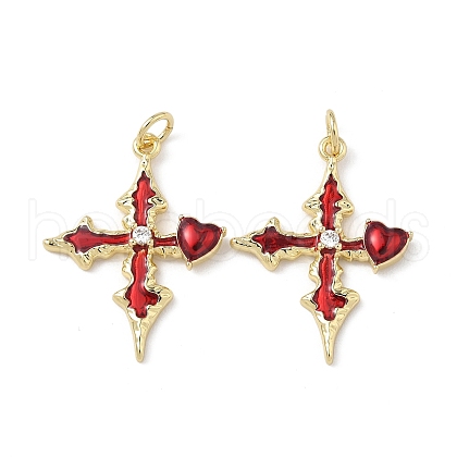 Brass Micro Pave Cubic Zirconia Pendants with Enamel KK-Q039-07G-1