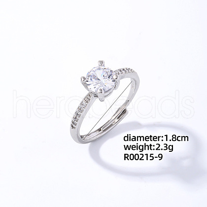 Mother's Day Rings Flat Round Platinum Brass Adjustable Ring with Cubic Zirconia EG7863-6-1