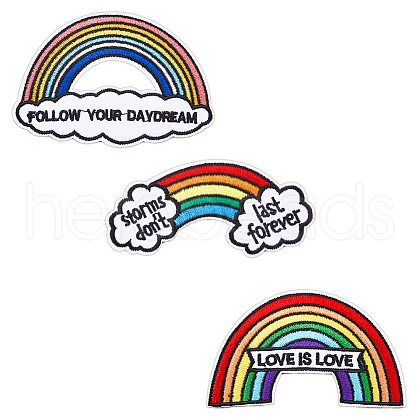 HOBBIESAY 6Pcs 3 Styles Rainbow Theme Computerized Embroidery Cloth Iron on/Sew on Patches DIY-HY0001-47-1