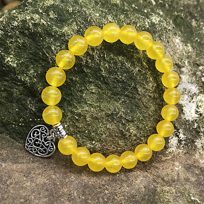 Natural Yellow Agate Round Beaded Stretch Bracelets DM7312-5-1