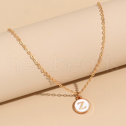 Alloy White Enamel Disc with Initial Pendant Necklaces for Women WG552C5-26-1