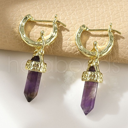 Natural Amethyst Hoop Earrings EJEW-P306-01G-10-1