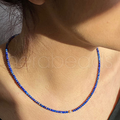 Faceted Round Natural Lapis Lazuli & Natural Freshwater Pearl Beaded Necklaces for Women FS-WGC44BB-01-1
