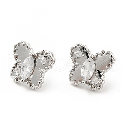 Clear Cubic Zirconia Butterfly Stud Earrings EJEW-G297-35A-P-1