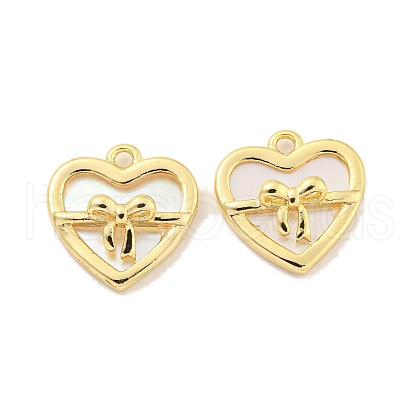 Brass Pave Shell Heart with Bowknot Charms KK-Z044-03G-1