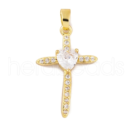 Rack Plating Brass Micro Pave Clear Cubic Zirconia Pendants KK-K367-16G-1