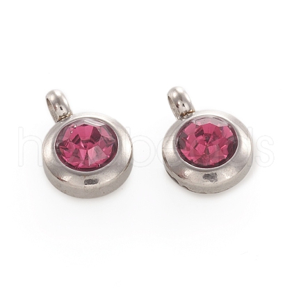 Trendy Original Color 304 Stainless Steel Grade A Rhinestone Flat Round Charm Pendants RB-M030-06B-1