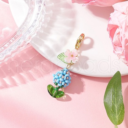 Flower Glass Pearl & Seed Beads Pendant Decorations HJEW-MZ00274-02-1