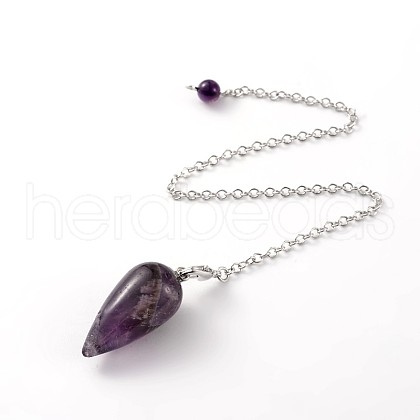 Teardrop Platinum Tone Brass Amethyst Dowsing Pendulums MAK-M015-03A-1