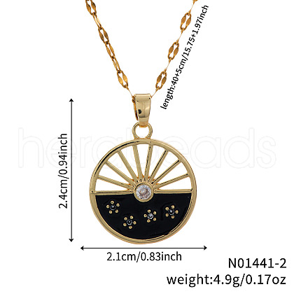 Brass Pave Clear Cubic Zirconia & Enamel Disc with Flower Hollow Pendant Necklaces for Women WB8138-2-1