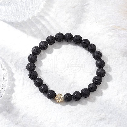 Natural Lava Rock Round Beads Stretch Bracelets BJEW-JB11829-1
