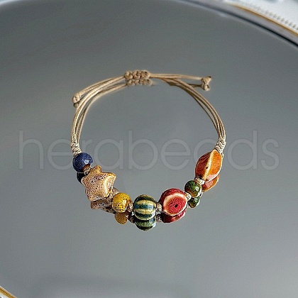 Porcelain Beads Braided Bead Bracelets for Women FS-WG0D046-09-1