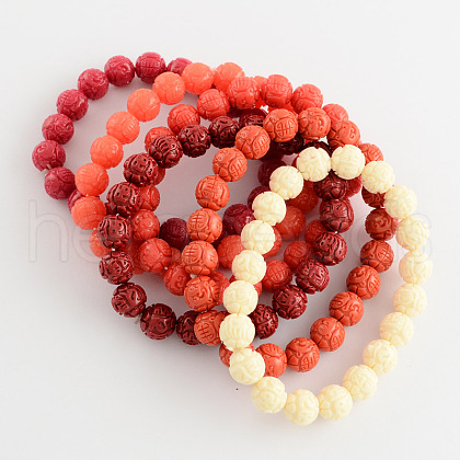Longevity Synthetic Coral Stretch Bracelets BJEW-S105-M-1
