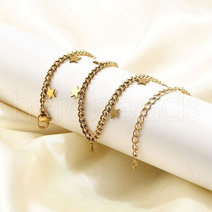 304 Stainless Steel Twisted Chain Necklaces with Star Charm Tassel NJEW-R023-07G-1