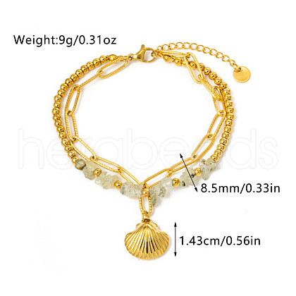 304 Stainless Steel & Natural Prehnite Beads Double Layer Bracelets FS-WG382E7-03-1