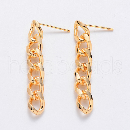 Brass Curb Chains Ear Studs KK-T049-13G-NF-1