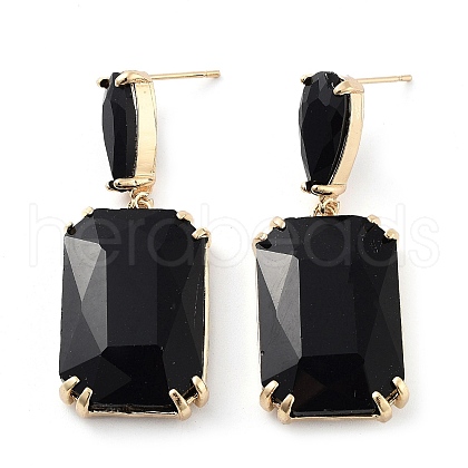 Glass Rectangle Dangle Stud Earrings EJEW-Q800-15F-KCG-1