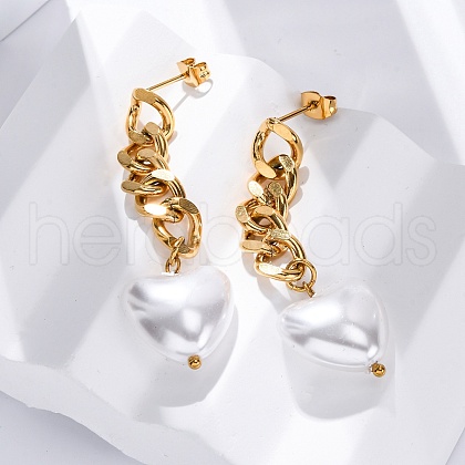 304 Stainless Steel Heart Stud Earrings EJEW-Z082-01G-1